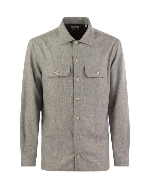 Brunello Cucinelli Gray Flap Pocket Long-Sleeved Shirt for men