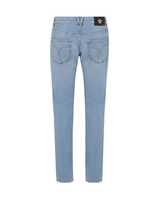 Versace Blue Logo Patch Low Waist Jeans for men