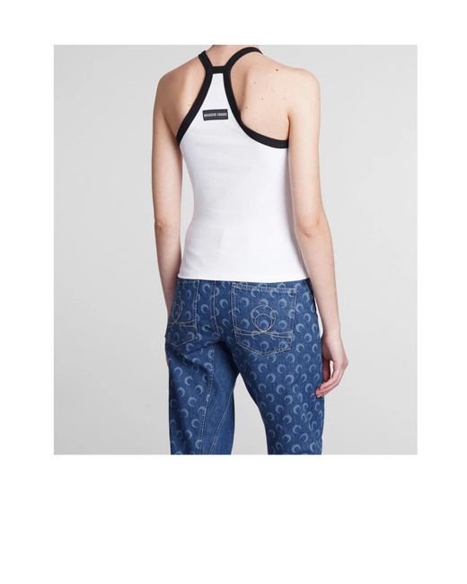 MARINE SERRE Blue Crescent Moon Embroidered Racerback Ribbed Top
