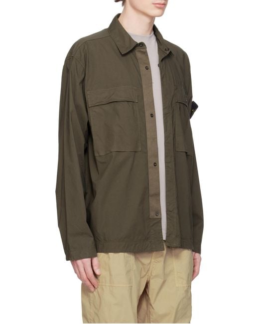 Stone Island Gray Logo Patch Long Sleeved Overshirt for men