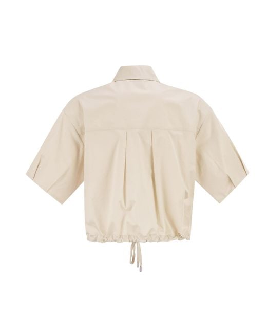 Peserico White Drawstring-Hem Cropped Stretch Sateen Shirt