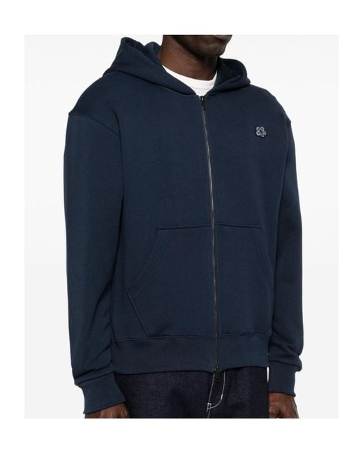 KENZO Blue Boke Flower Embroidered Zip Hoodie for men