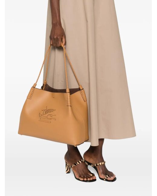 Etro Brown Braided-Handle Shoulder Bag