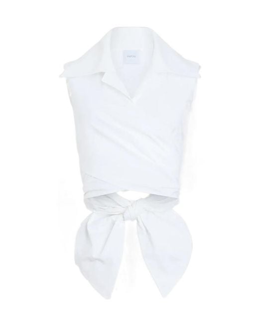 Patou White Sleeveless Draped Top
