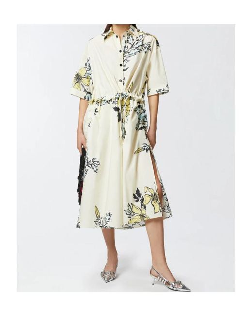 Pinko White Floral-Print Shirt Dress