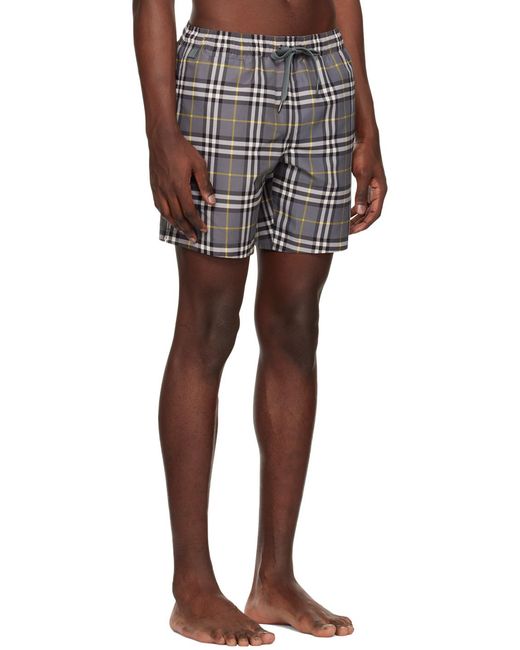 Burberry Gray Checked Drawstring Swim Shorts for men