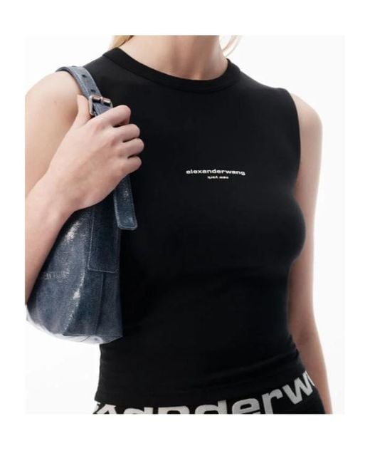 Alexander Wang Logo Fitted Tank Top in Black | Lyst UK
