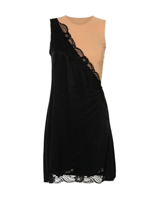 MM6 by Maison Margiela Black One Shoulder Lace Trim Dress