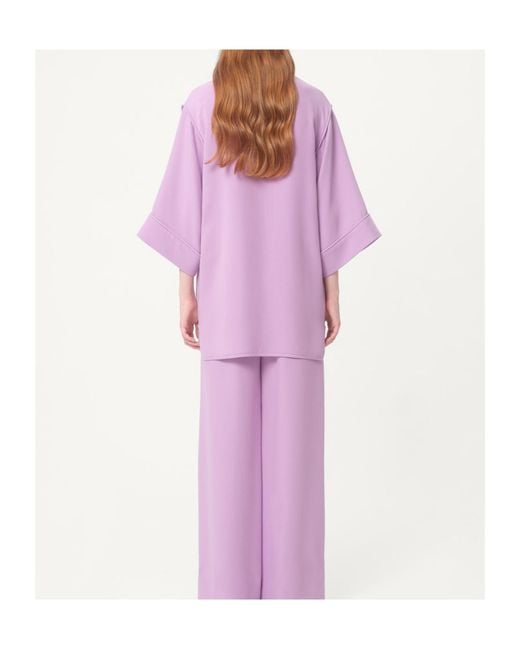 Valentino Purple Logo Plaque Three-Quarter-Sleeved Blouse