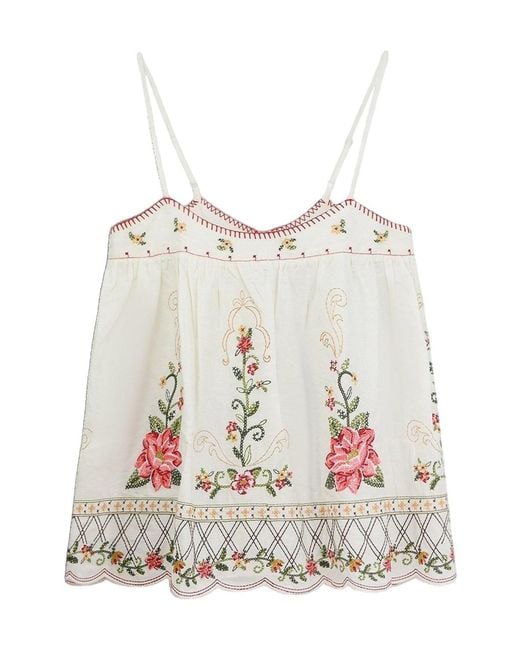 Farm Rio Natural Embroidered Scalloped Hem Top