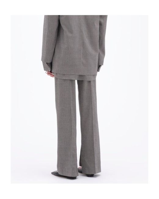 REMAIN Birger Gray Herringbone-Pattern Striped Trousers