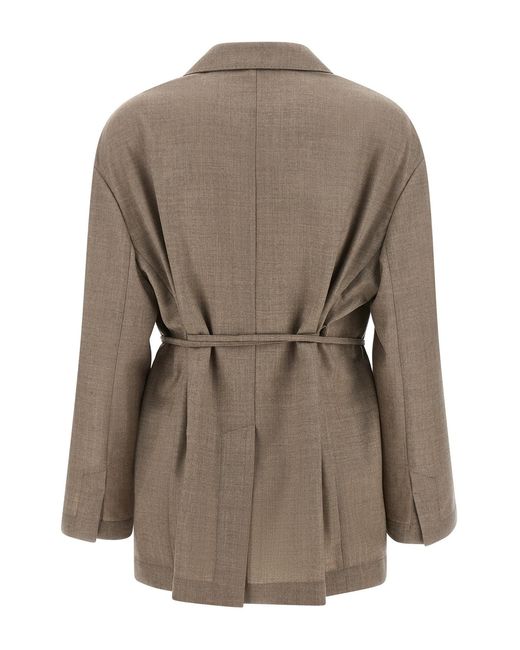 Brunello Cucinelli Brown Belted Single-Breasted Blazer