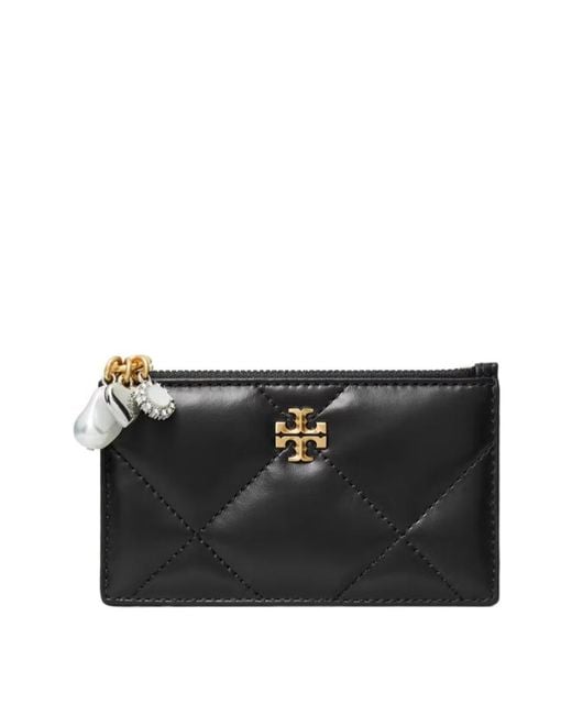 Tory Burch Black Quilted Charm Zip Card Case