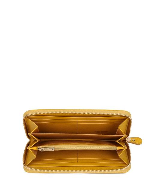 Ferragamo Yellow Logo Zipper Wallet