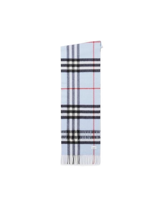 Burberry Blue Checked Fringed-Edge Scarf