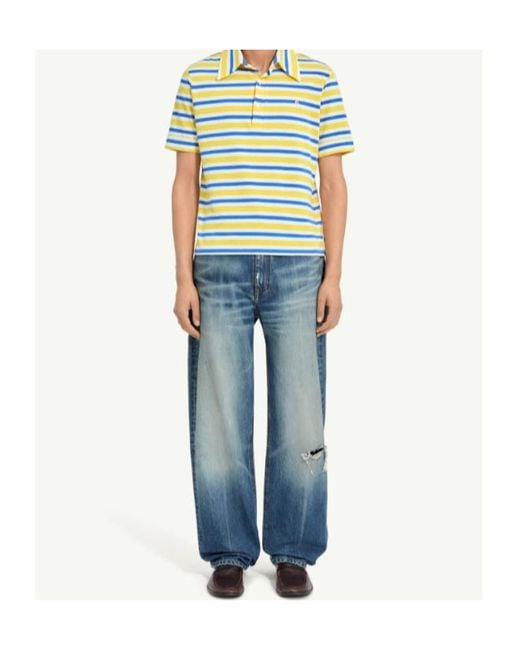 MM6 by Maison Margiela Yellow Logo Embroidered Striped Polo Shirt for men