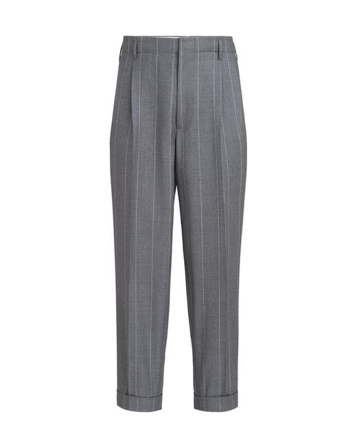 Brunello Cucinelli Gray Virgin Wool Chalk Stripe Trousers With Double Pleats for men