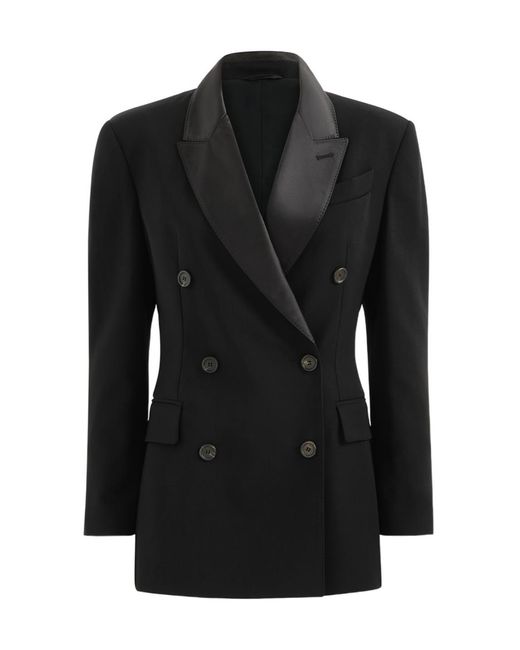 Brunello Cucinelli Black Viscose And Virgin Wool Tuxedo Jacket With Monili
