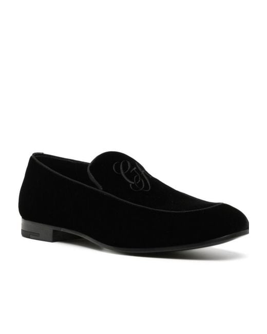 Giorgio Armani Black Embroidered-Logo Detail Loafers for men