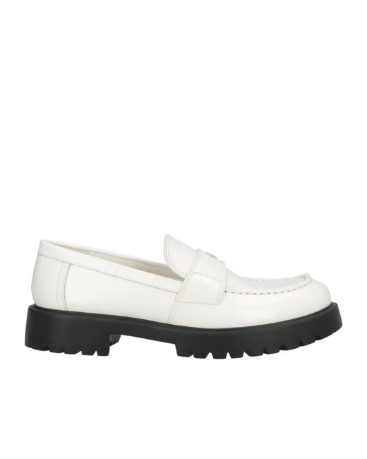 Tory Burch White Round Toe Glossy Loafers