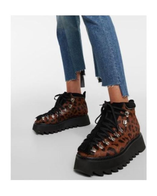Junya Watanabe Black Leopard-Print Calf Hair Ankle Boots