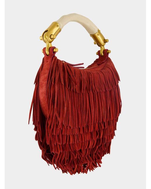 Balmain Red Ebene Mini Fringed Clutch Bag