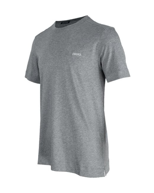 Zegna Gray Logo Embroidered Crewneck T-Shirt for men
