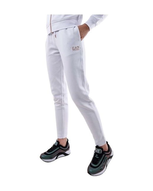 EA7 White Logo Printed Sweatpants