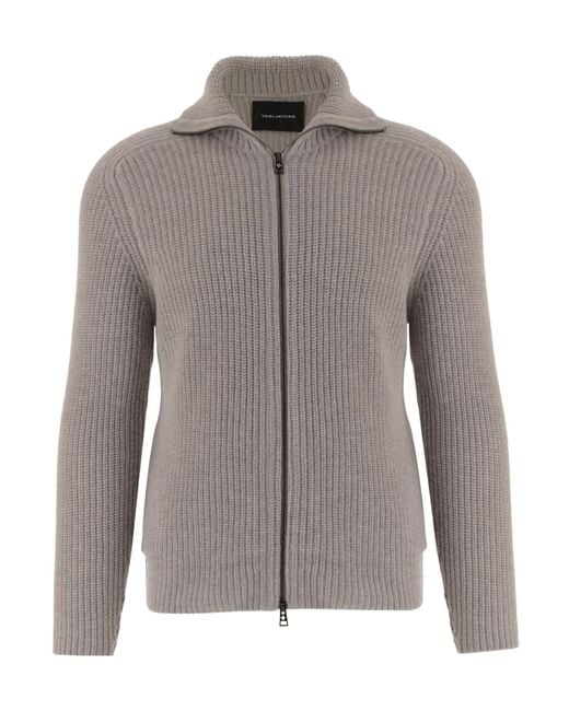 Tagliatore Gray Long-Sleeve Knit Cardigan for men
