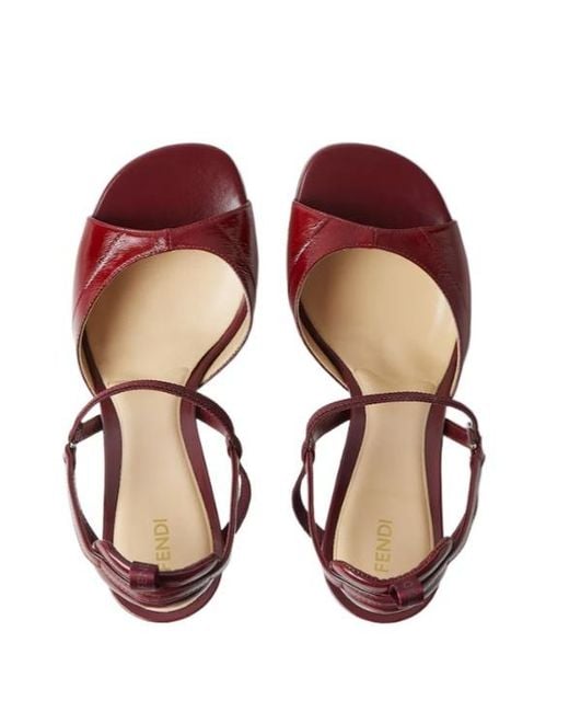 Fendi Red Burgundy Hagfish Leather High-Heeled Sandals