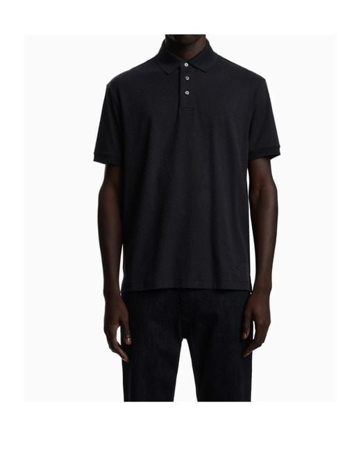 Emporio Armani Black Textured Polo Shirt for men