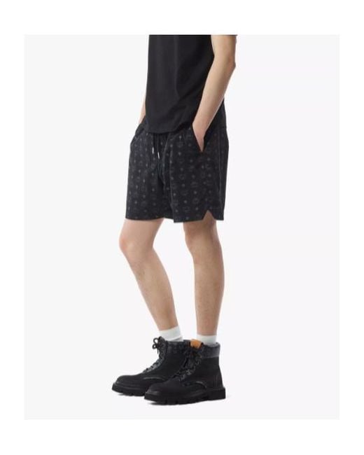 MCM Black Monogram Print Shorts for men