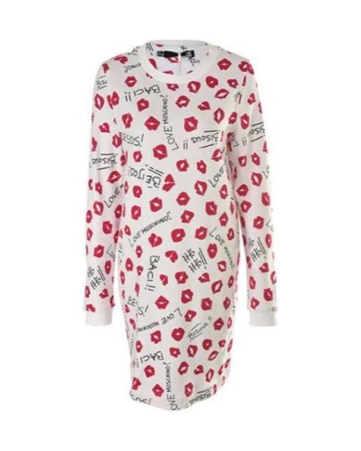 Moschino White Logo Lipstick Pattern Dress