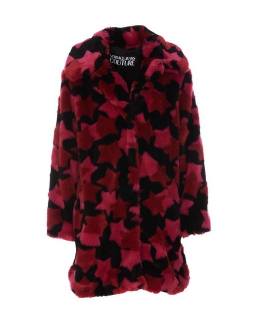 Versace Jeans Red Couture Star-Printed Long Sleeved Coat
