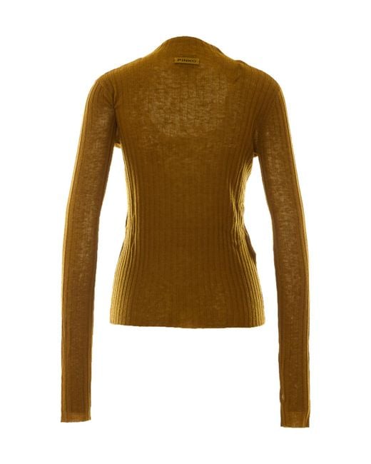 Pinko Green Ribbed-Knit Mock-Neck Sweater