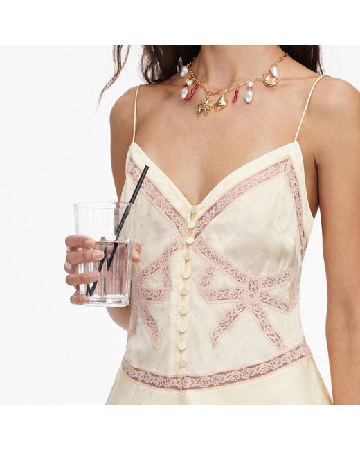 Self-Portrait Natural Lace-Trim Polka-Dot Mini Dress