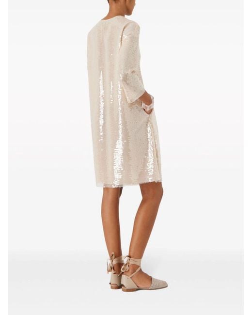 Emporio Armani Natural Long-Sleeved Sequined Dress
