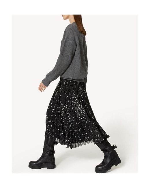RED Valentino Black Star-Printed Pleated Midi Skirt