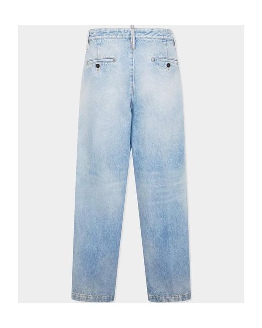 DSquared² Blue Wide-Leg Pleated Jeans for men