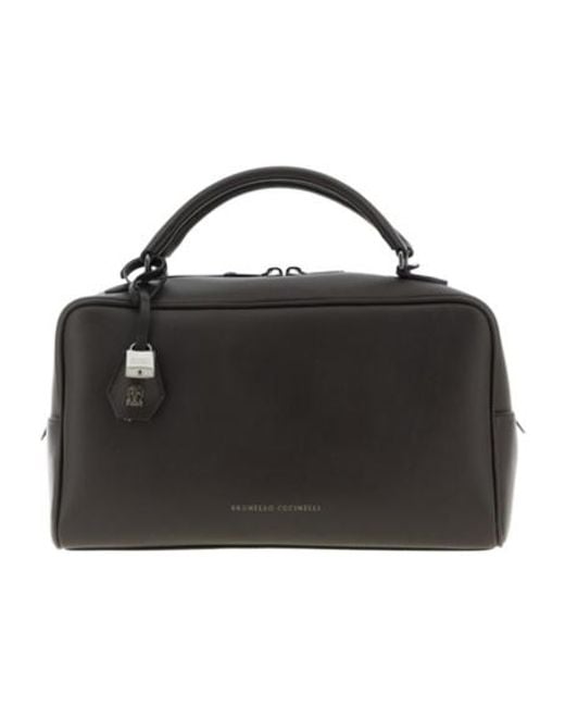 Brunello Cucinelli Black Boston Explorer Zipped Tote Bag