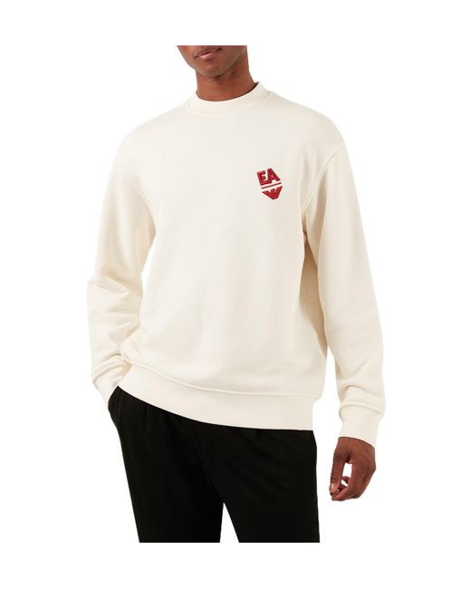 Emporio Armani White Logo-Embroidered Cotton Sweatshirt for men