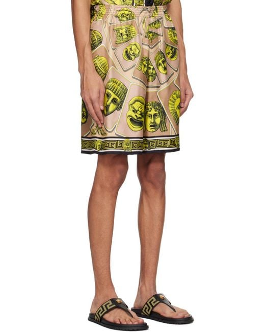Versace Green Le Maschere Straight Leg Shorts for men
