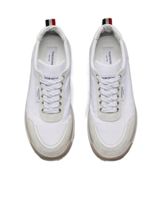 Thom Browne White Round Toe Lace-Up Sneakers for men