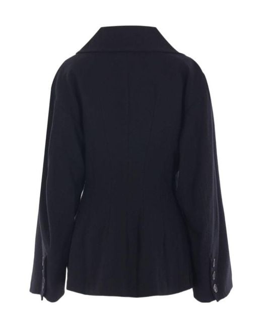 Yohji Yamamoto Blue Double-Breasted Long-Sleeved Coat