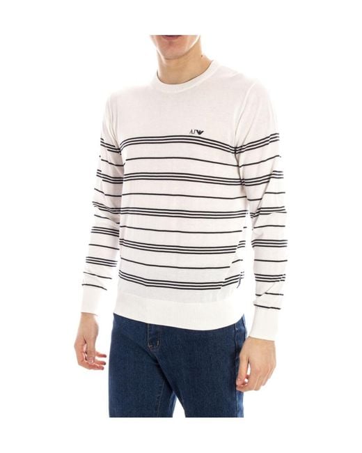 Armani Jeans White Striped Sweater for men