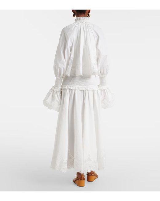 Zimmermann White Alchemy Lace-Trimmed Cotton Poplin Maxi Dress