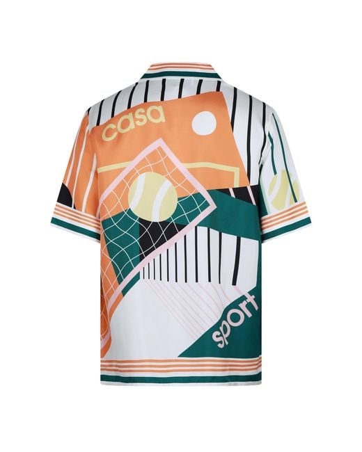 Casablanca Blue Tennisgraphic Geometric Campcollar Shortsleeve Shirt for men
