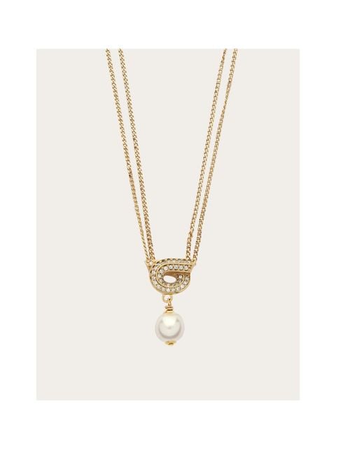 Ferragamo White Ferragamo Pearl Pendant Necklace