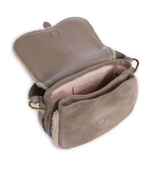 Coccinelle Multicolor Shearling-Trim Suede Shoulder Bag