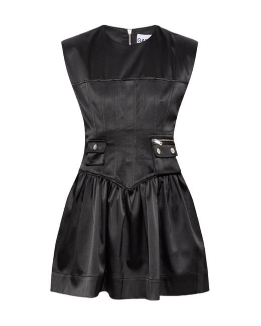 Ganni Black Corset-Style Mini Dress
